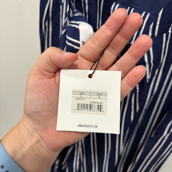 Jack by BB Dakota All The Way Up Striped Halter Wide Leg Jumpsuit Open Back 6 - Picture 8 of 9